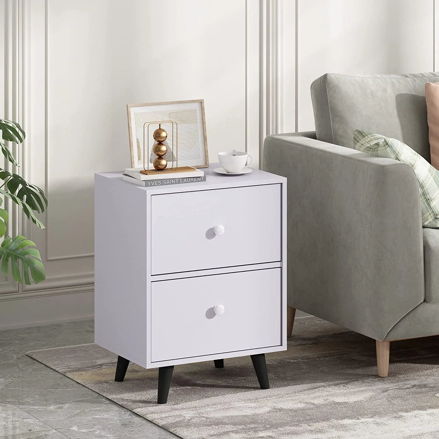 NLIBOOMLife Nightstand with 2 Drawers White U523826