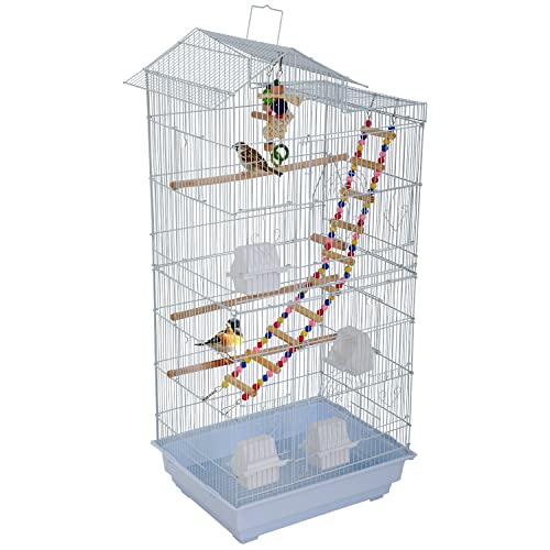 Bird Cage 39 inch Accessories with Bird Stand Medium Roof Top Large Flight cage for Small Cockatiel Canary Parrot Parakeet Conure Finches Budgie Lovebirds Pet Toy