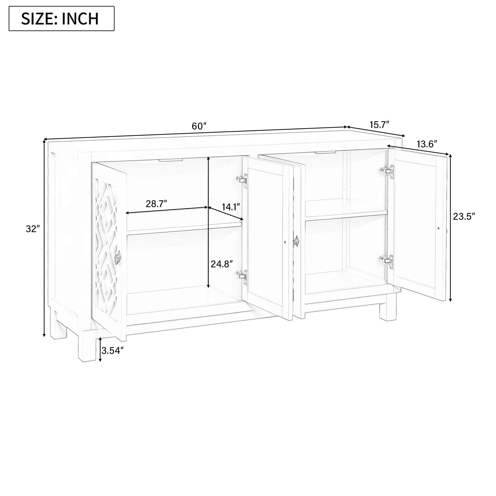 2-Door Storage Cabinet with Metal Legs and Adjustable Shelves, White U28992