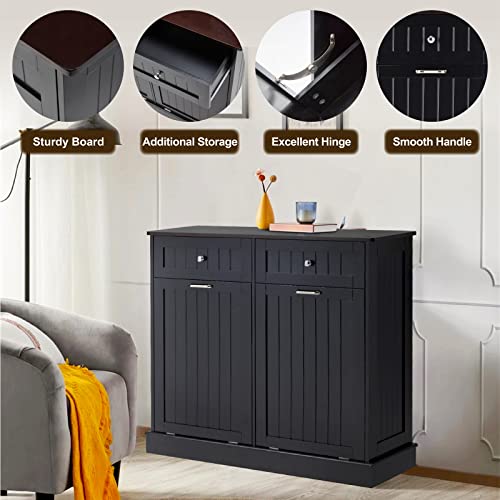 Tilt Out Trash Cabinet with Hideaway Drawer, Bamboo Cutting Board, White V636