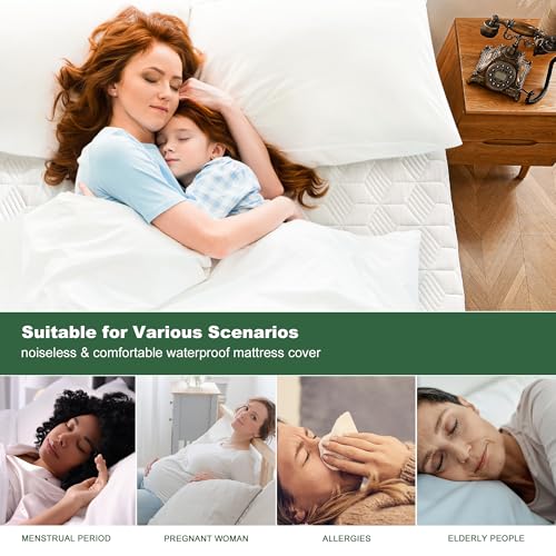 GRT Waterproof Mattress Protector Queen, Rayon Bamboo Cooling 3D Air Fabric, Deep Pocket Y9712