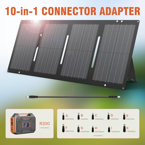 Portable Solar Generator 300W Power Station with 60W Solar Panel, 280Wh Lithium Battery, Orange V705728