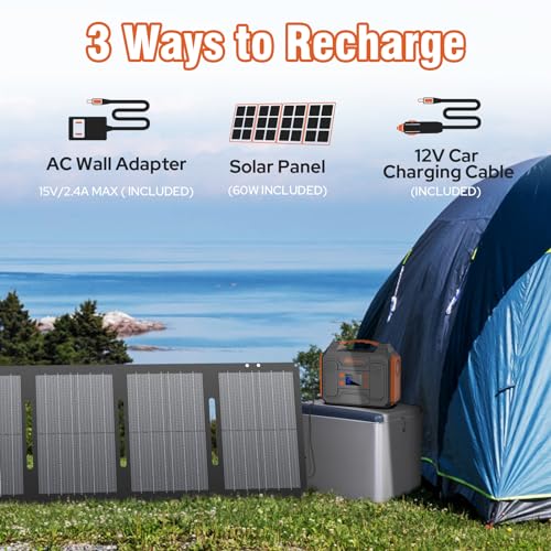Portable Solar Generator 300W Power Station with 60W Solar Panel, 280Wh Lithium Battery, Orange V705728