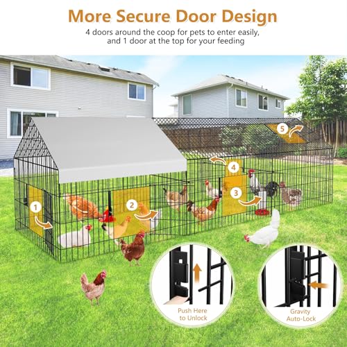 Metal Chicken Coop with Cover for Yard Outdoor Large Portable Chicken Run Pen I2656