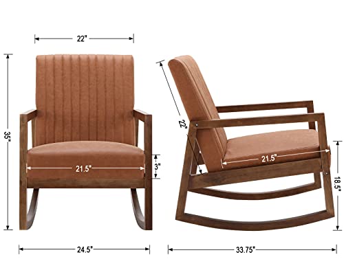 CIMOTA Leather Modern Rocking Chair Mid Century Upholstered Armchair Dark Brown N4300