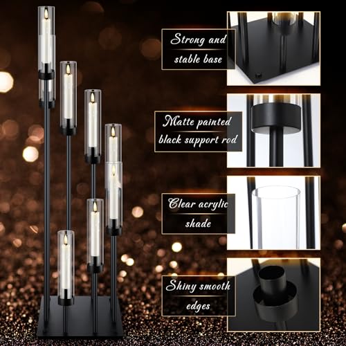 Layhit 2 Pack Black Floor Candelabra 42.13" Tall with Acrylic Shades E8065