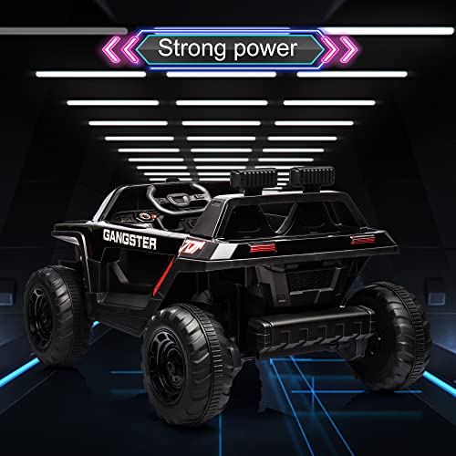 24V Electric Ride on Truck for Kids, 2-Seater Leather Seats, Bluetooth Music, Black V890810