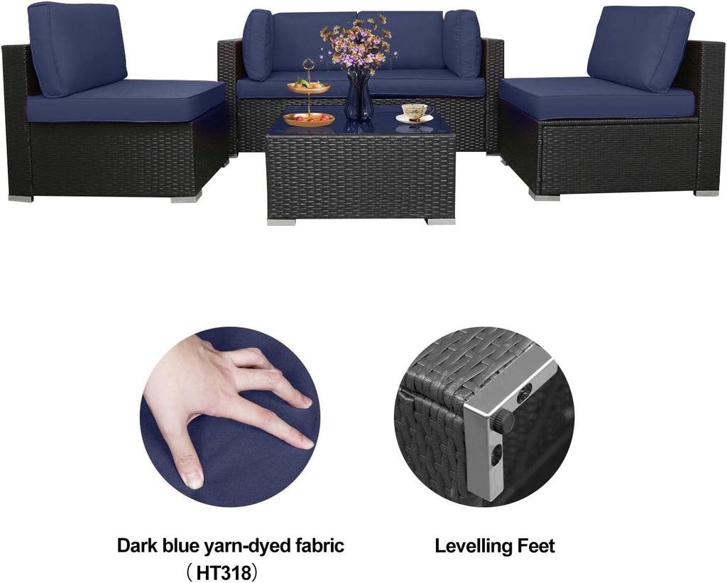 Wicker Patio Furniture Set 5 Piece Outdoor Sectional Rattan Sofa with Cushions and Glass Table L512475