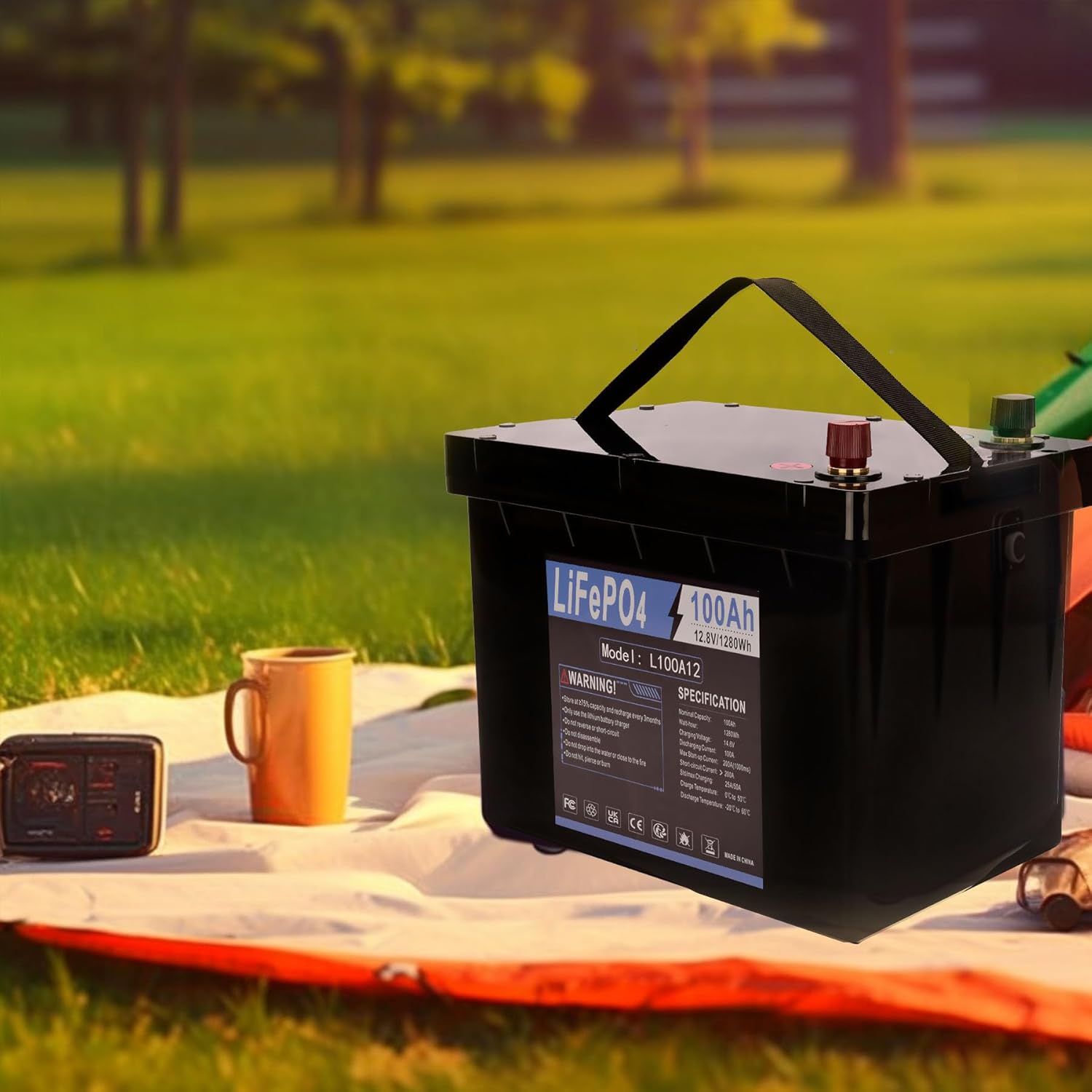 12V 100AH LiFePO4 Lithium Battery with 100A BMS for RV, Solar, Trolling Motor U605