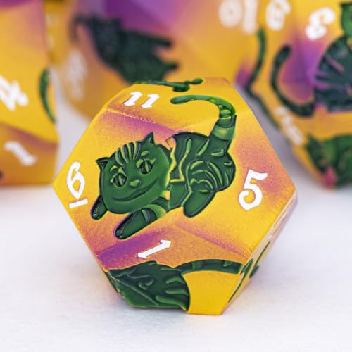 Metal DND Cat Dice 7PCS Polyhedral RPG Dice Set with Gift Case B373640