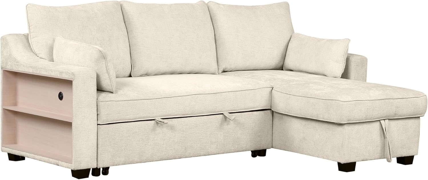 FANYE L-Shape Reversible Sleeper Sectional Couch with Storage and USB Ports R934