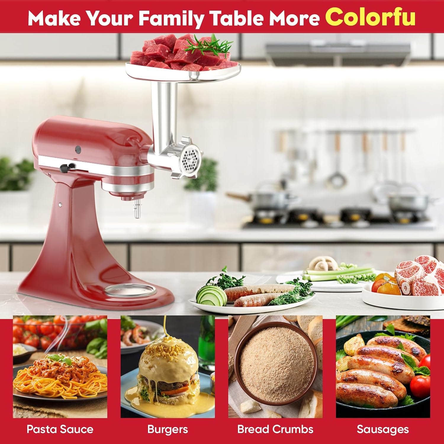 Meat Grinder Attachment for Kitchenaid Stand Mixers with 4 Plates, 3 Tubes, 2 Blades Y133519