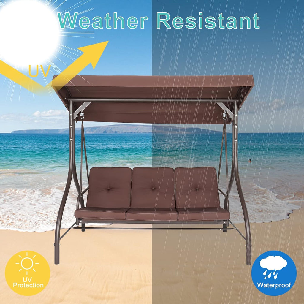 NA Steel Swing Outdoor Patio Seat with Cushion and Canopy O288434
