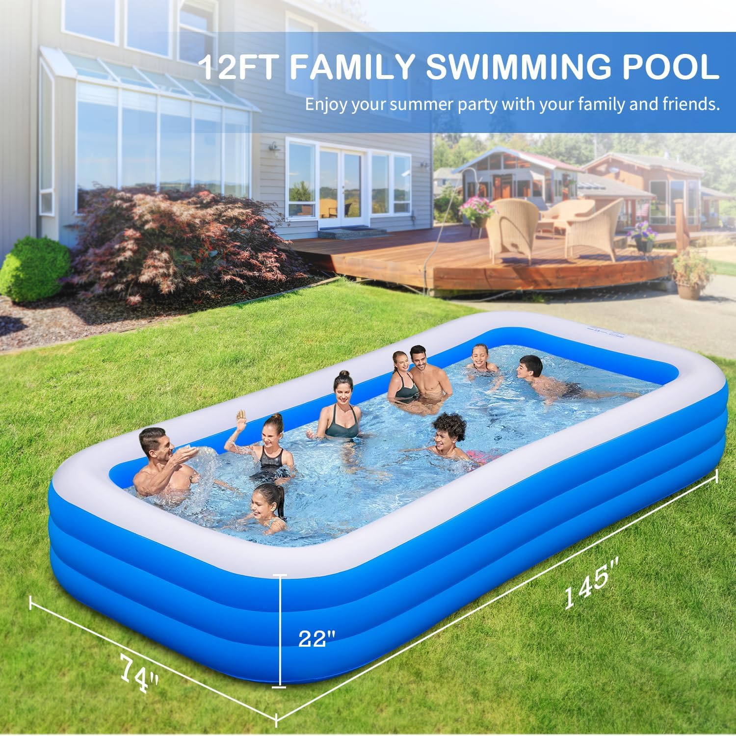 Inflatable Swimming Pool for Adults, Family, Outdoor Backyard N10231