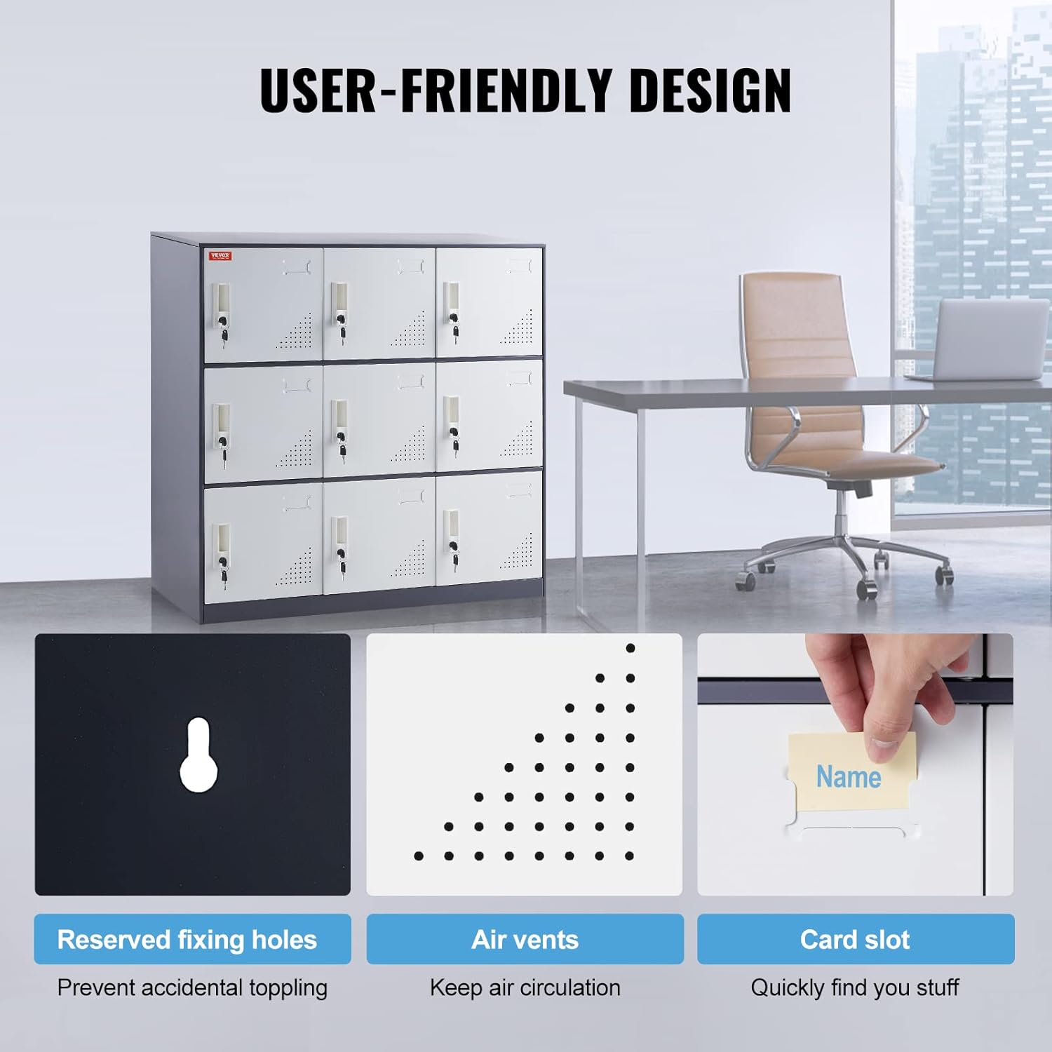 VEVOR 9-Door Steel Storage Locker with Card Slot and Keys D6416