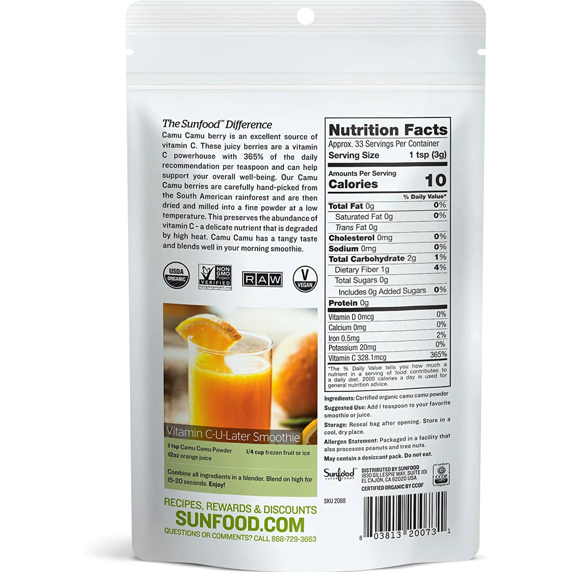 Sunfood Superfoods Raw Organic Camu Camu Powder with Vitamin C, 3.5 oz V658827