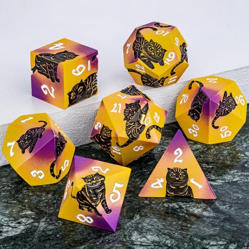 Metal DND Cat Dice 7PCS Polyhedral RPG Dice Set with Gift Case B373640