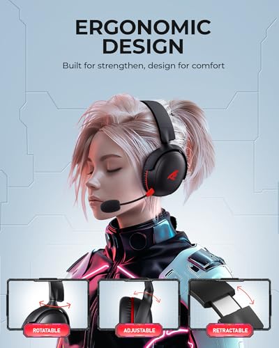 Wireless Gaming Headset 2.4GHz Bluetooth for PS5 PC PS4 Mac Black Red N62534