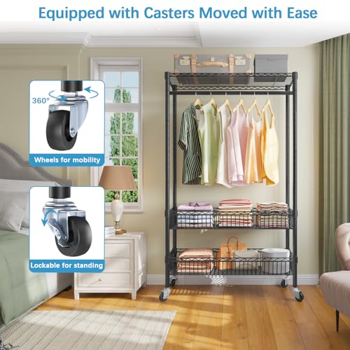 VIPEK R2 Rolling Garment Rack Heavy Duty Adjustable Clothes Rack with Basket, White K144095