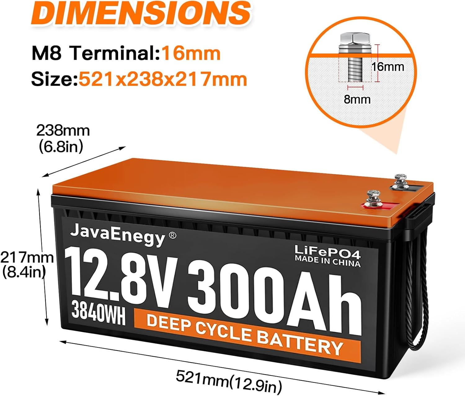 JAVA 12V 300Ah LiFePO4 Battery with 200A BMS Z4834