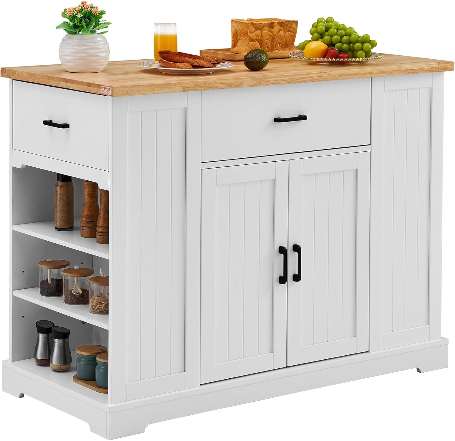VEVOR Kitchen Island Cart 46" Wood Top Breakfast Bar with Storage Cabinet W280262