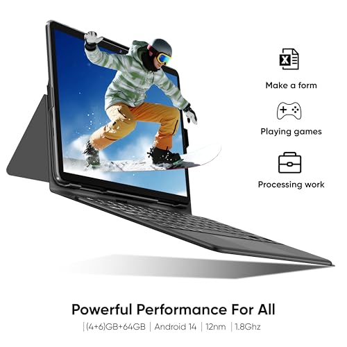 Android 14 Tablet 64GB, 10.1 inch, Octa-Core with Keyboard Case P5598