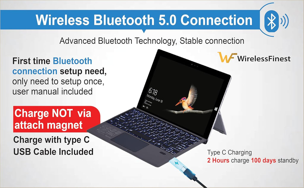 Wireless Keyboard Type Cover with Trackpad for Microsoft Surface Pro 7 6 5 4 3 W933743