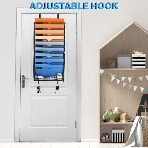Wall File Organizer 10 Pocket Mesh Hanging Holder with Hooks, Black T910