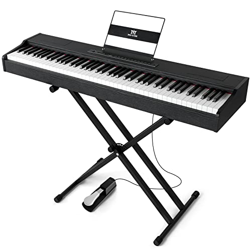 MUSTAR MDP-1300 Digital Piano 88 Key Weighted Hammer Action Keyboard with Stand, White E748