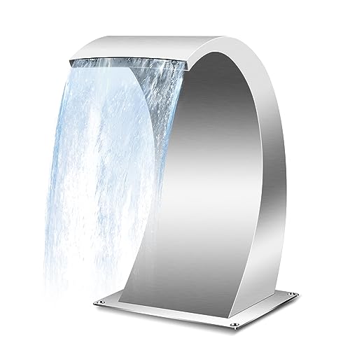 Pool Waterfall Fountains, Stainless Steel Pool Waterfall Spillway with Pipe Connector Rectangular for Indoor/Outdoor Decorative (17.7 Inch)