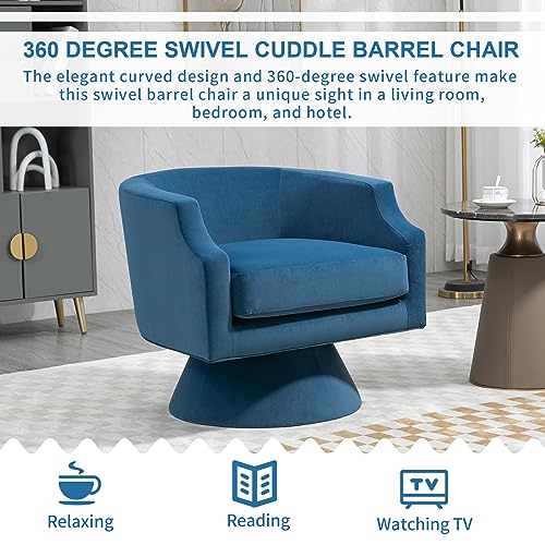 360 Degree Swivel Barrel Chair, Velvet Accent Sofa Chair for Living Room, Blue R796