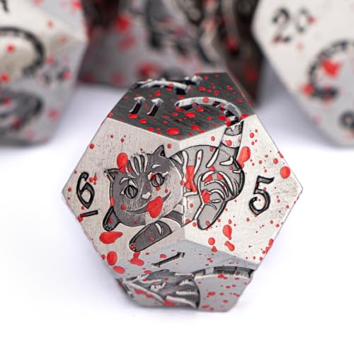 Metal DND Cat Dice 7PCS Polyhedral RPG Dice Set with Gift Case B373640