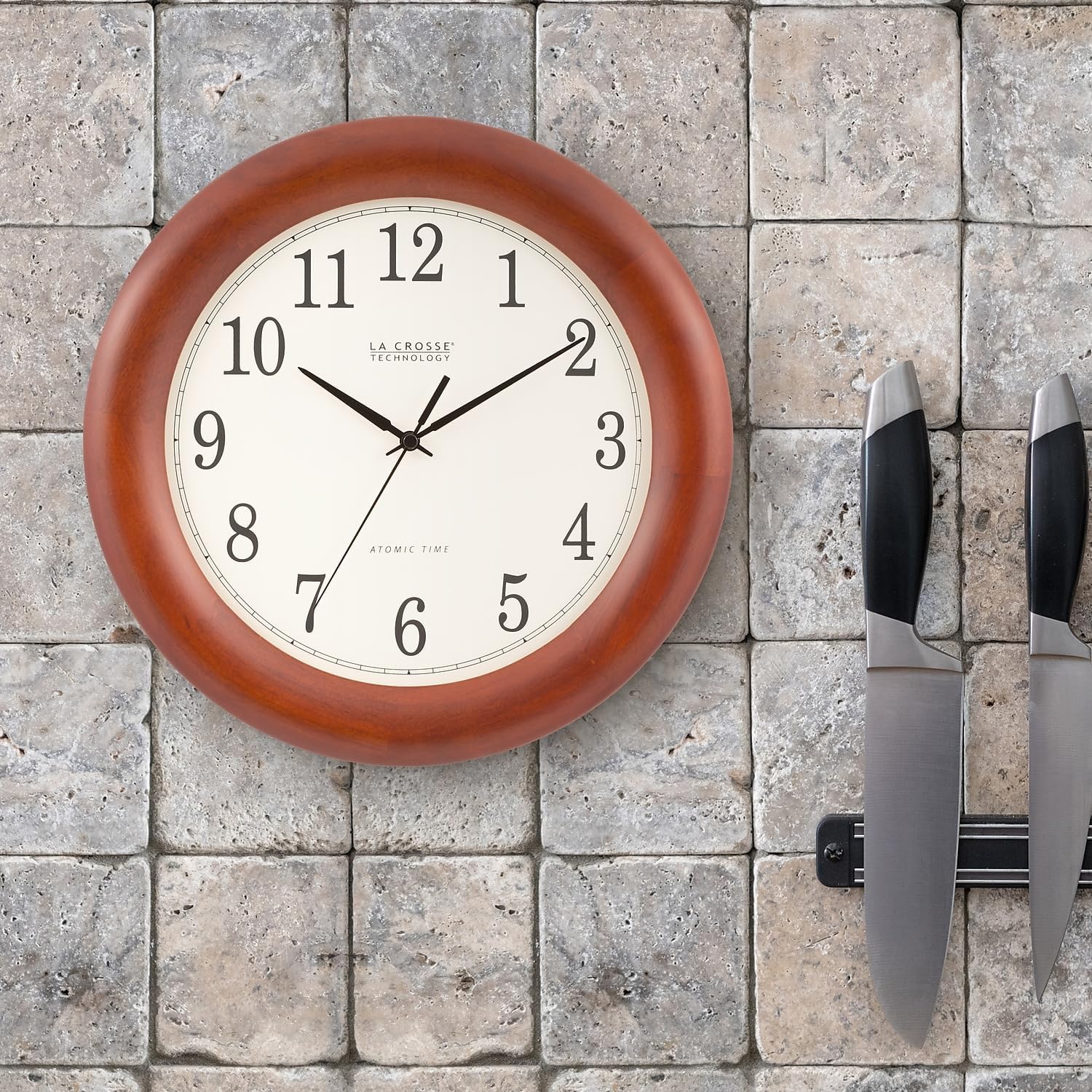 La Crosse Technology 12.5 Inch Cherry Wood Atomic Analog Clock S30330