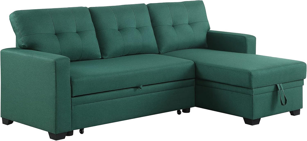 Upholstered Pull Out Sectional Sofa with Chaise Green E86070