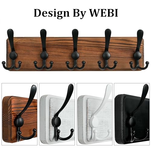 WEBI Coat Rack Wall Mounted, 16" Hole to Hole, 5 Triple Hooks, Black, 2 Packs V713322