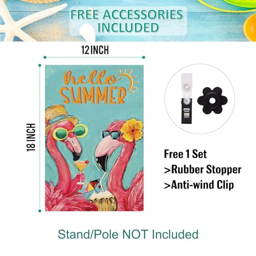 Baccessor Hello Summer Garden Flag Double Sided 12.5x18 Inch Pink Flamingo Tropical Beach Q202