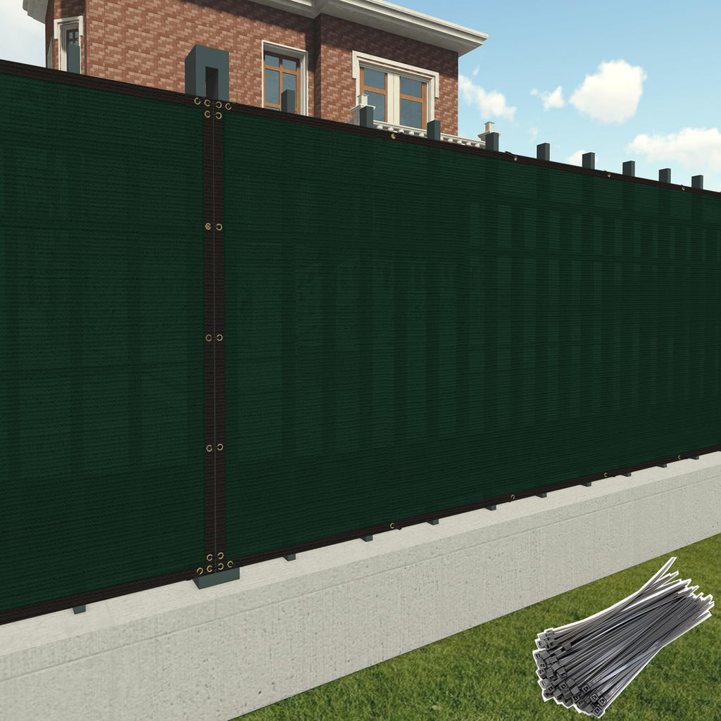 Patio 5' x 25' Fence Privacy Screen Green Commercial Grade Mesh Shade Fabric with Brass Gromment Outdoor Windscreen Zipties