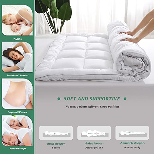 GRT Cooling Mattress Pad Cover Rayon from Bamboo Twin XL, Extra Thick Quilted Fitted Topper with Deep Pocket N76176