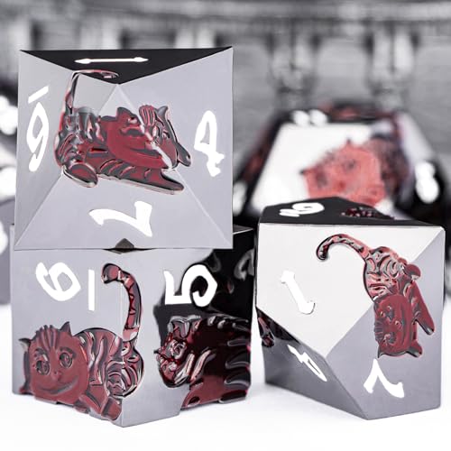 Metal DND Cat Dice 7PCS Polyhedral RPG Dice Set with Gift Case B373640