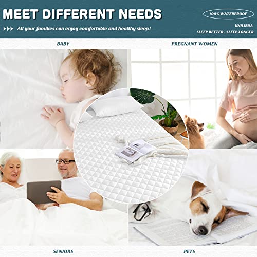 UNILIBRA Queen Size Waterproof Bamboo Cooling Mattress Protector, Deep Pocket, White C141