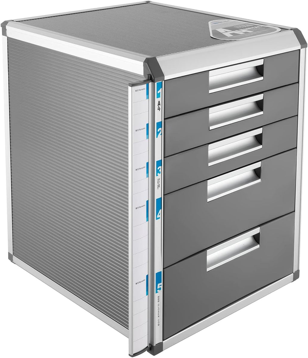 Desktop Drawer Organizer with Lock, 5-Layer Filing Cabinet Storage, Grey H82611