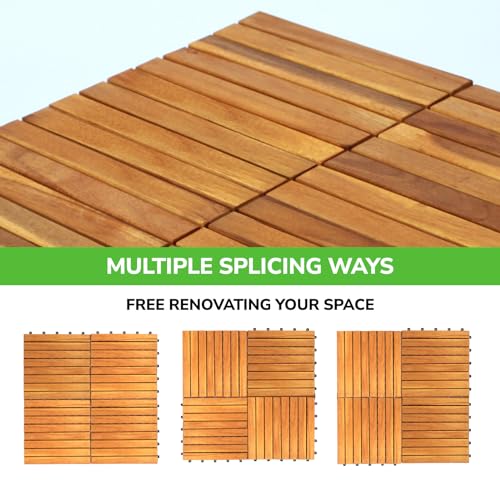 Interlocking Acacia Wood Deck Tiles 12"x12" (10PCS) for Indoor Outdoor Patio A2520