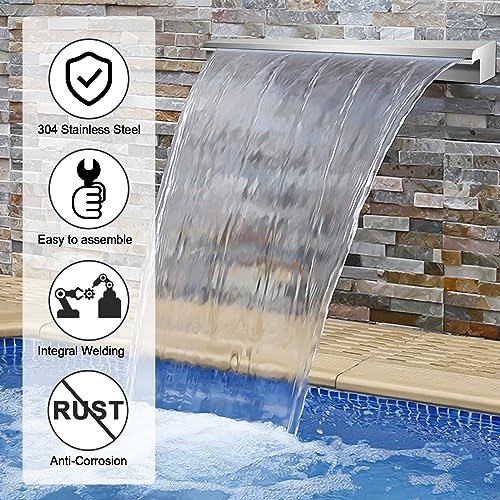 Stainless Steel Rectangular Pool Waterfall Spillway with Pipe Connector, 17.7 Inch X384093