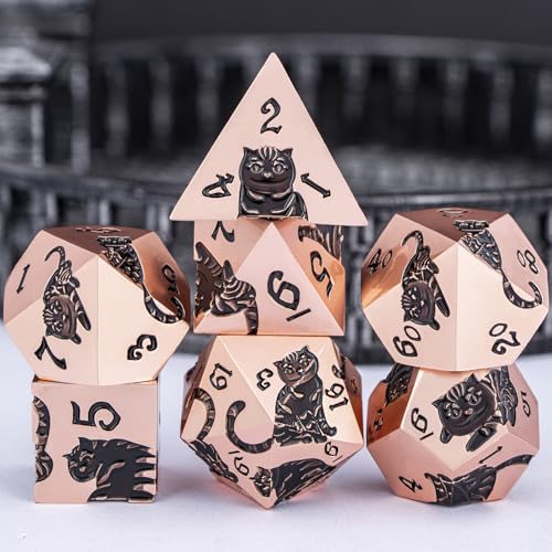 Metal DND Cat Dice 7PCS Polyhedral RPG Dice Set with Gift Case B373640