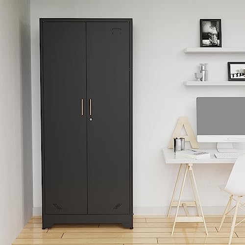 Metal Storage Cabinet with Locking Doors and Adjustable Shelves, Black F2458