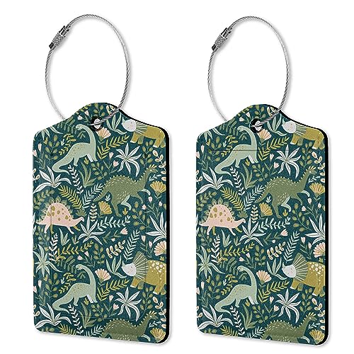 Luggage Tags for Suitcase, 2 Pack Green Aliens Luggage Tag with Privacy Flap Leather Travel Cruise, Name ID Label and Metal Loop for Women Men Girls Suitcase Baggage Bag Backpack