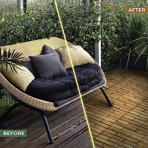 Solid Wood Interlocking Deck Tiles (Pack of 6, 24" x 12") Acacia, Indoor Outdoor, Waterproof W384040