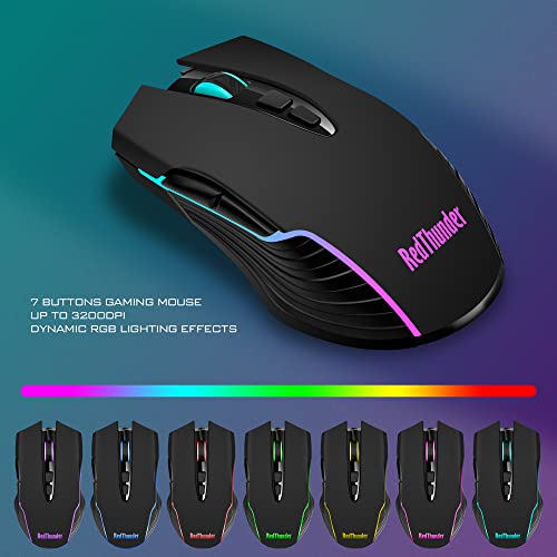 RedThunder K10 Wireless Gaming Keyboard and Mouse Combo, LED Backlit, Rechargeable, for PC Gamer (Black) T1424