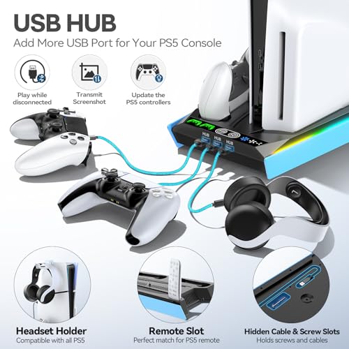 PS5 Stand with Cooling & Charging Station for Disc & Digital Console U78876