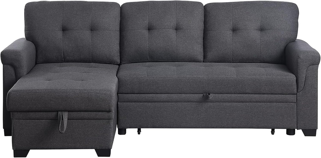 Modern L-Shaped Reversible Sectional Sofa with Storage Chaise, Dark Gray, 84 Inch B83990